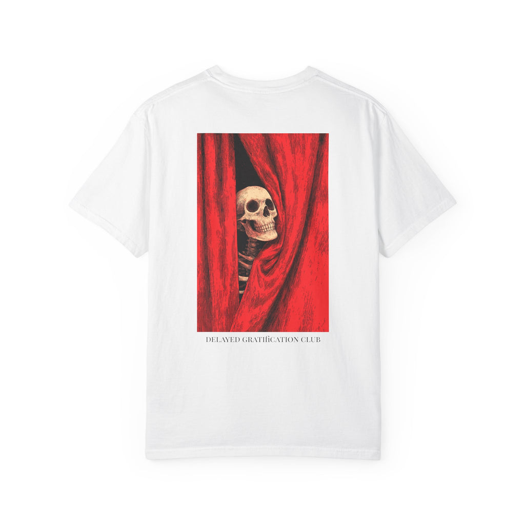 Skull Behind the Curtain T-Shirt — "It's a New Day" Graphic Tee