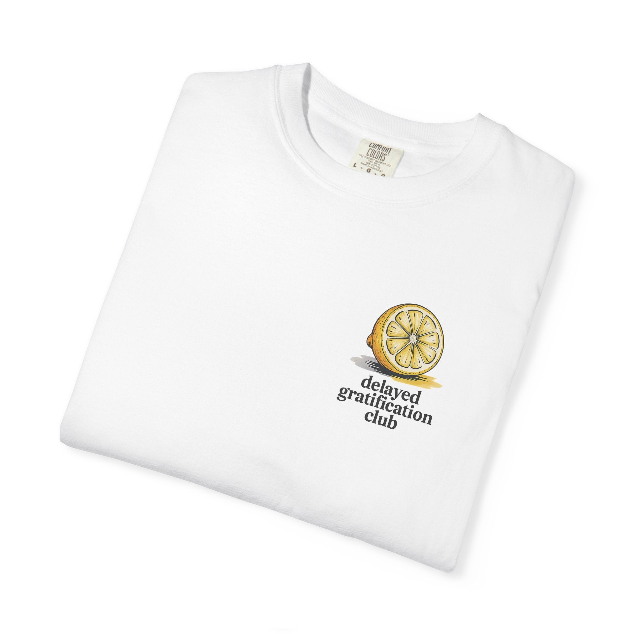 T-Shirt — “Delayed Gratification Club” Lemon Martini Graphic Tee