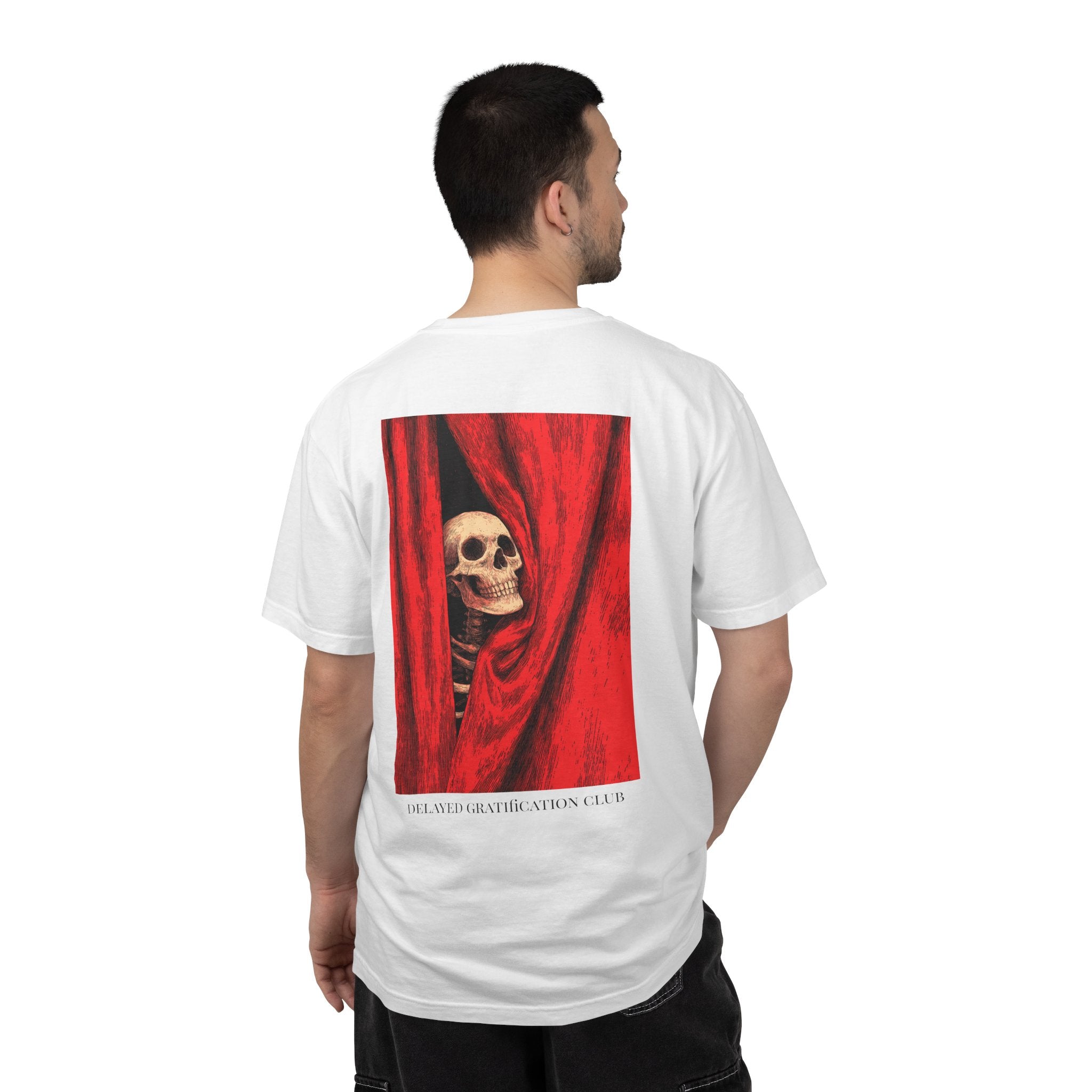 Skull Behind the Curtain T-Shirt — "It's a New Day" Graphic Tee